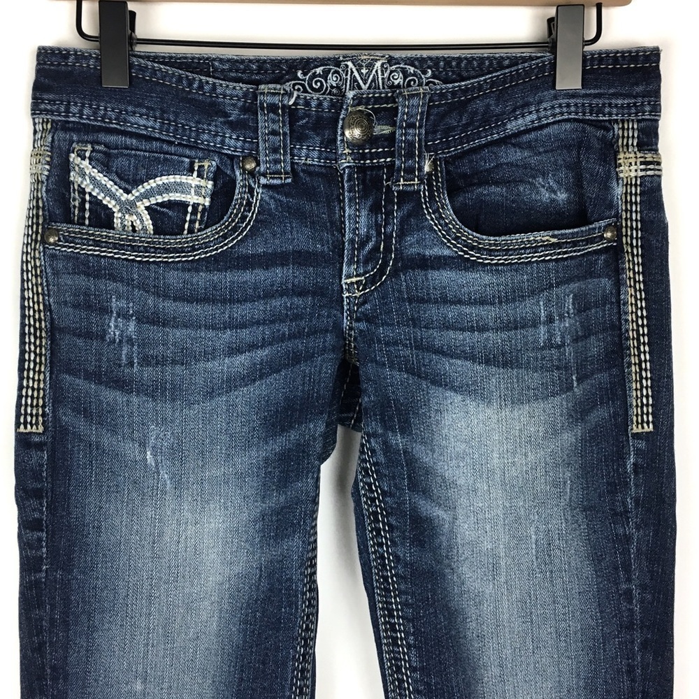 MAURICES Jeans Bootcut Embroidered Flap Pockets Western Juniors Size 1/2 Regular - Picture 2 of 9